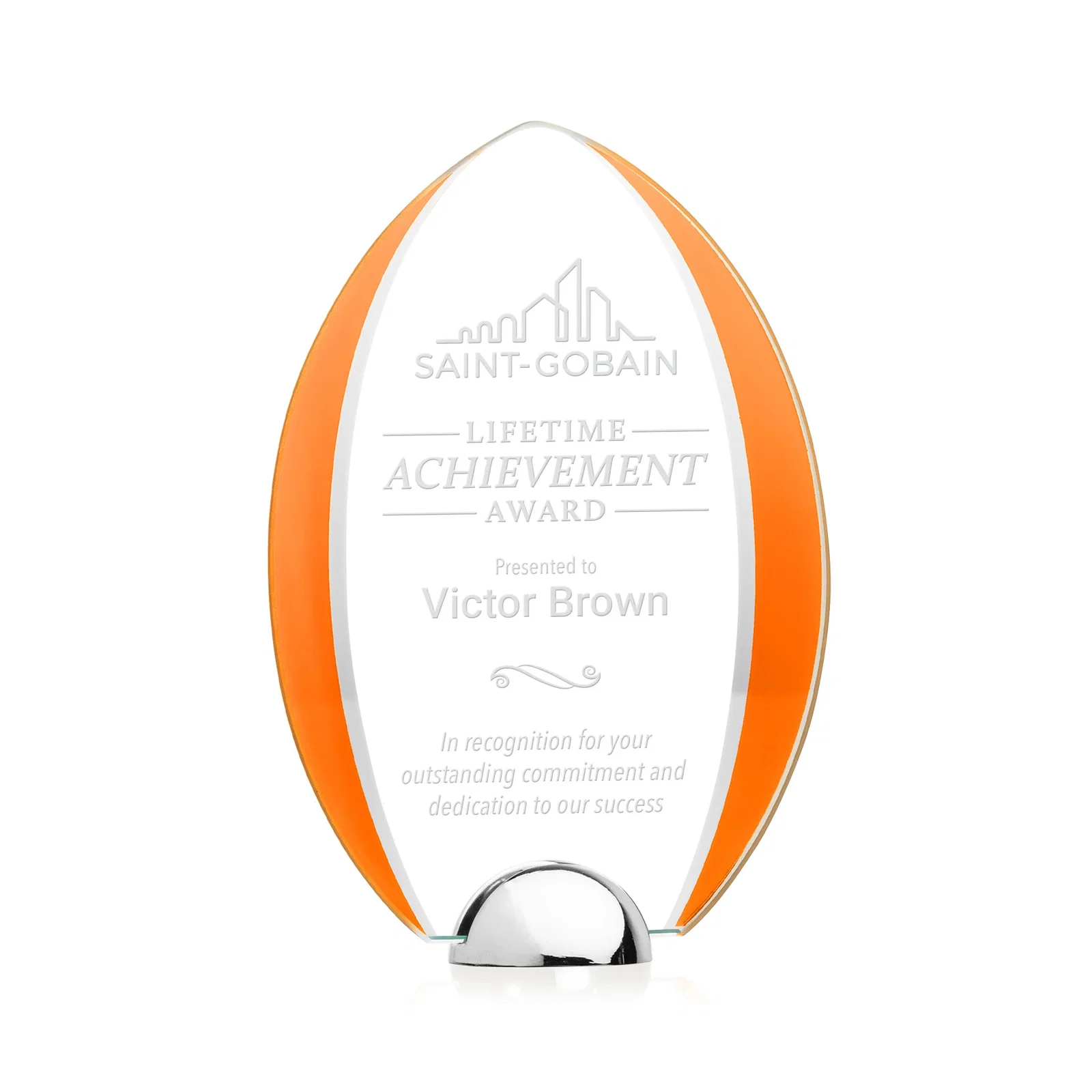 Custom Starfire Crystal Arrowhead Award on Chrome Dome Base, metal awards for company anniversary events