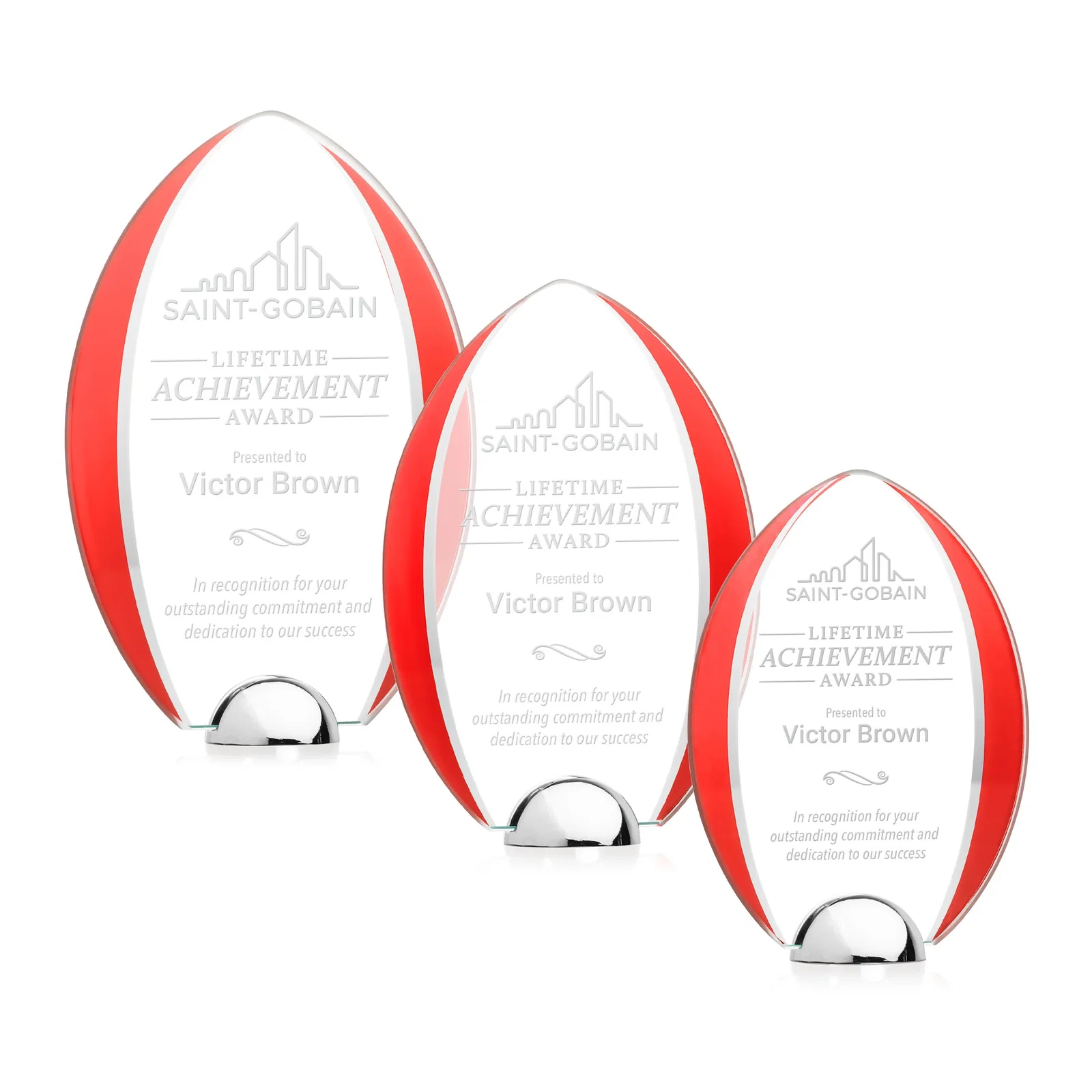 Personalized Starfire Crystal Arrowhead Award on Chrome Dome Base, metal awards for corporate award ceremonies