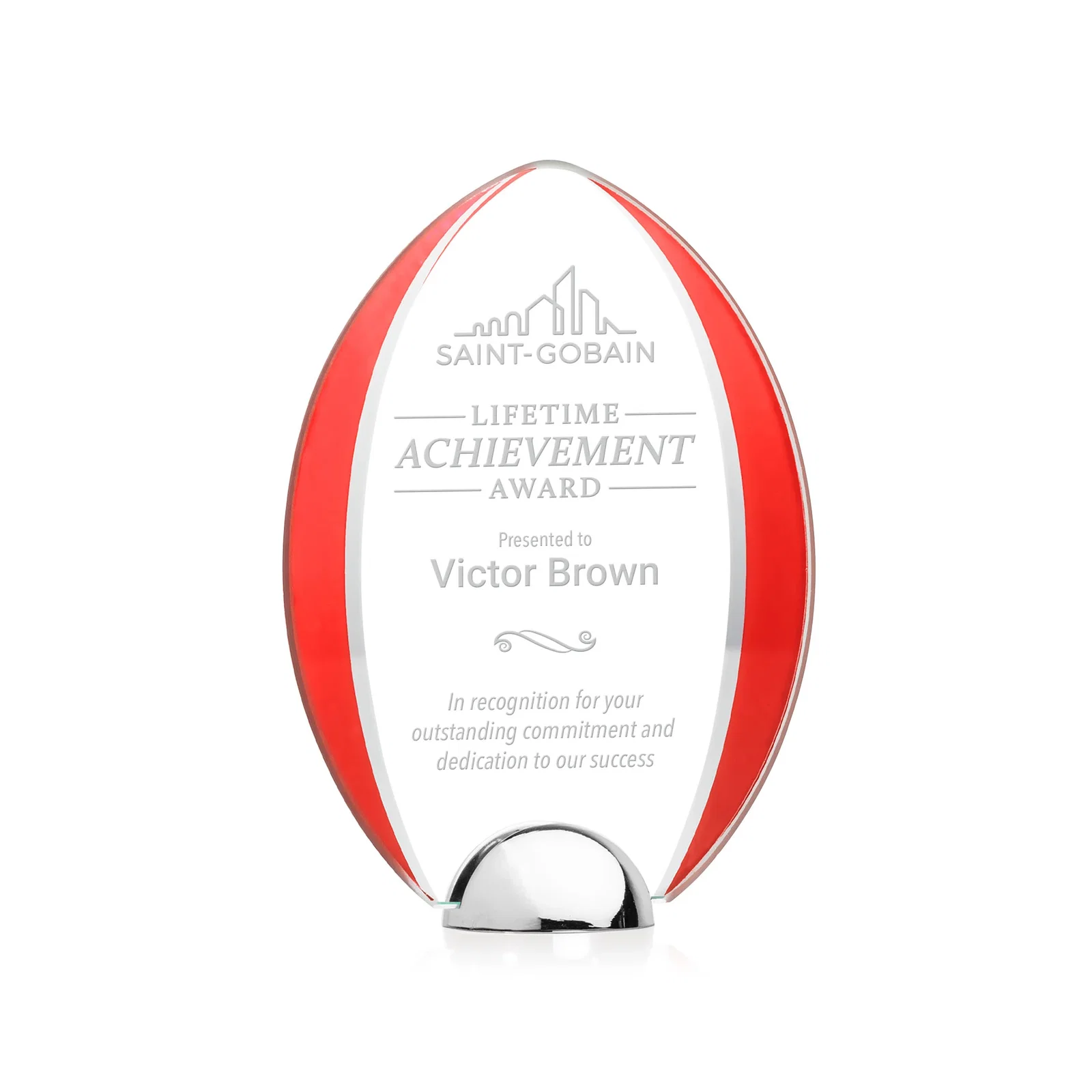 Personalized Starfire Crystal Arrowhead Award on Chrome Dome Base, metal awards for service anniversary gifts