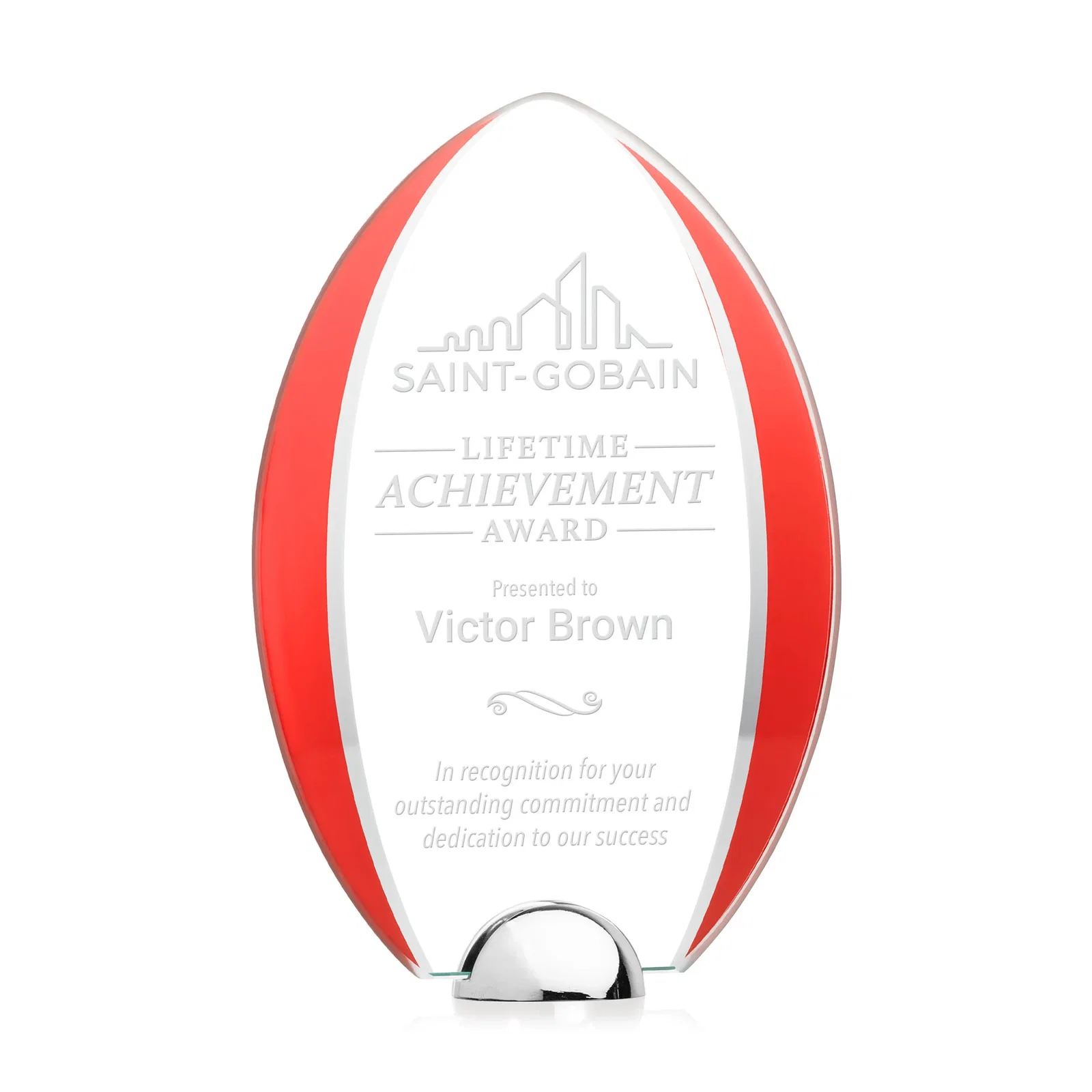 Personalized Starfire Crystal Arrowhead Award on Chrome Dome Base, metal awards for retirement presentations