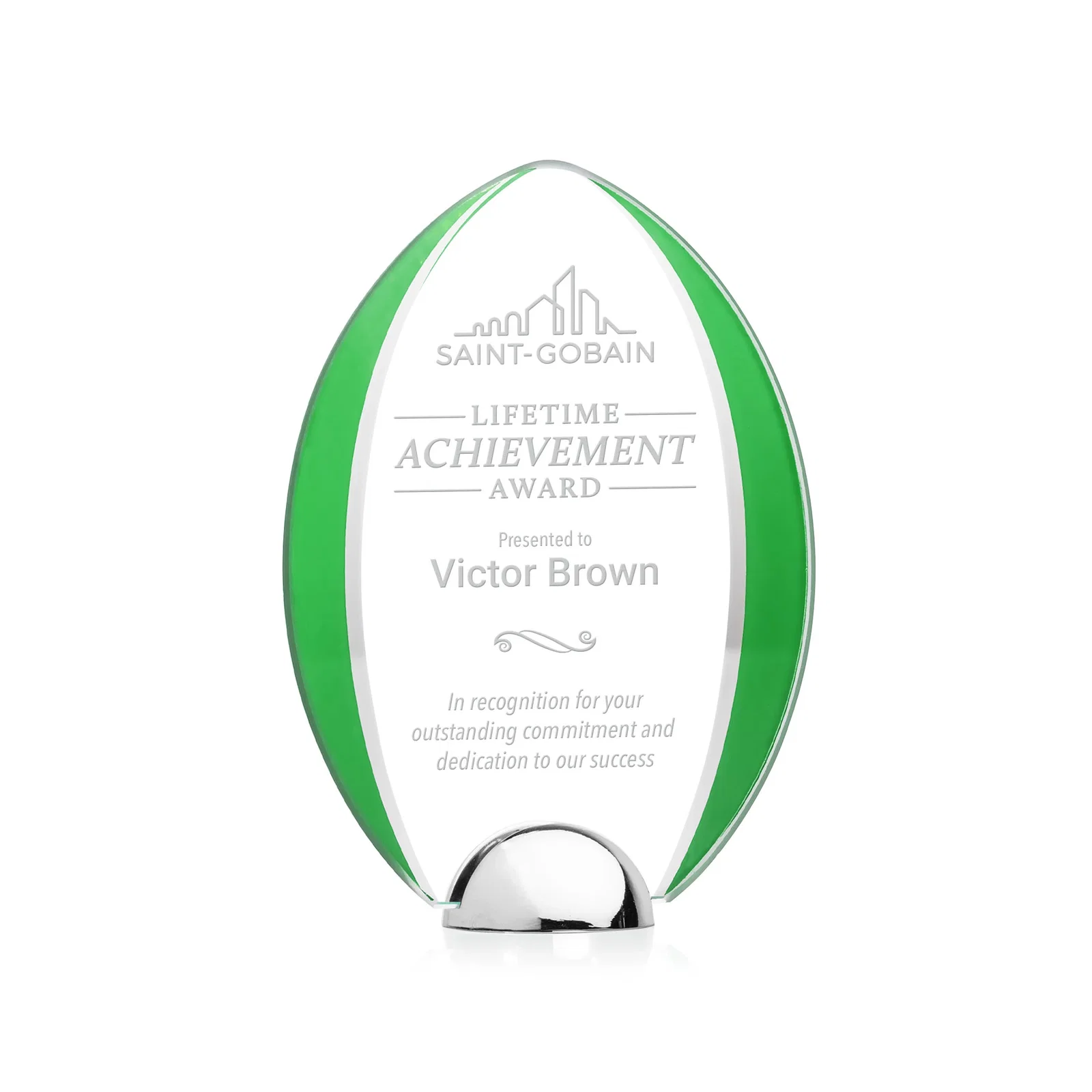Custom Starfire Crystal Arrowhead Award on Chrome Dome Base, metal awards for corporate award ceremonies