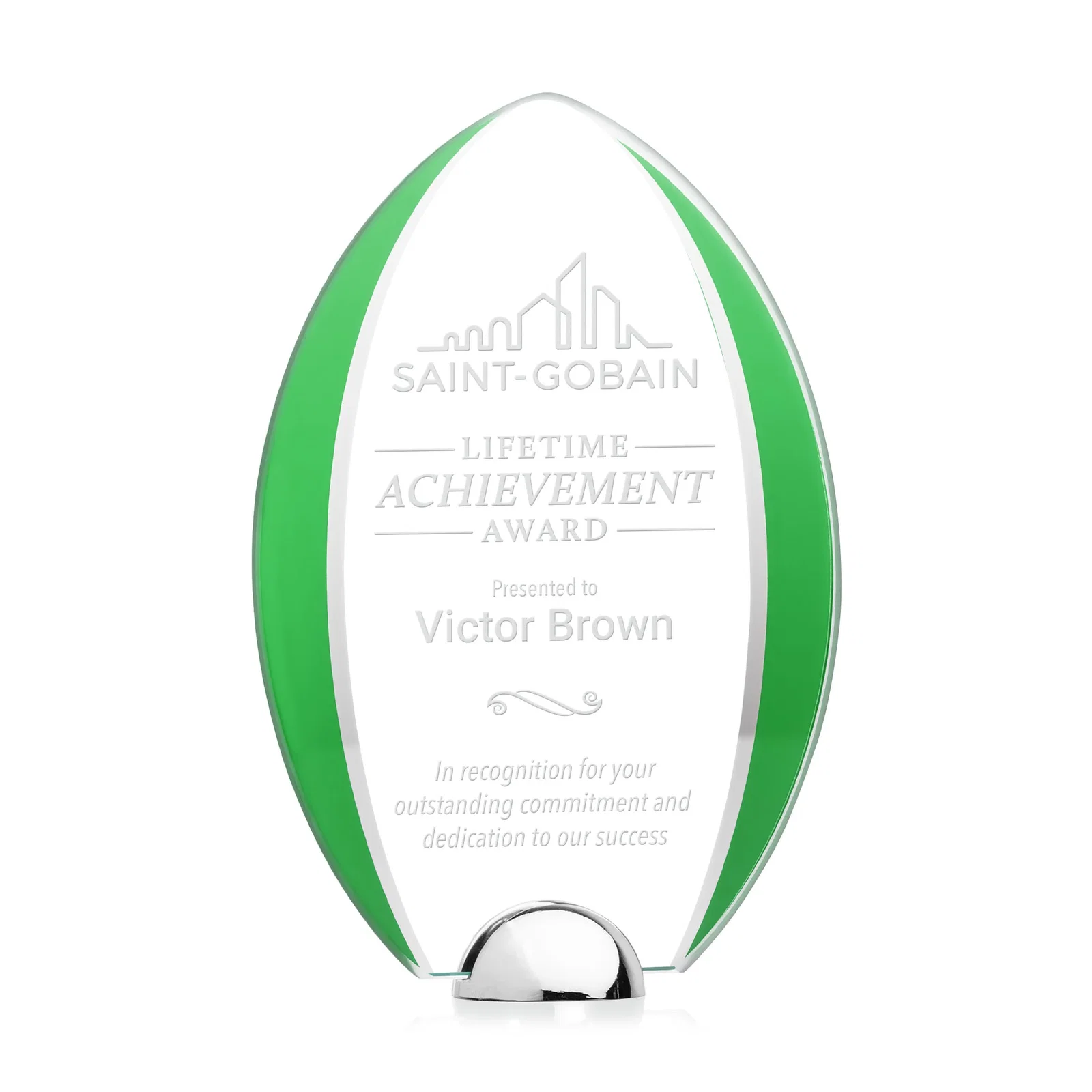 Custom Starfire Crystal Arrowhead Award on Chrome Dome Base, metal awards for sales achievement awards