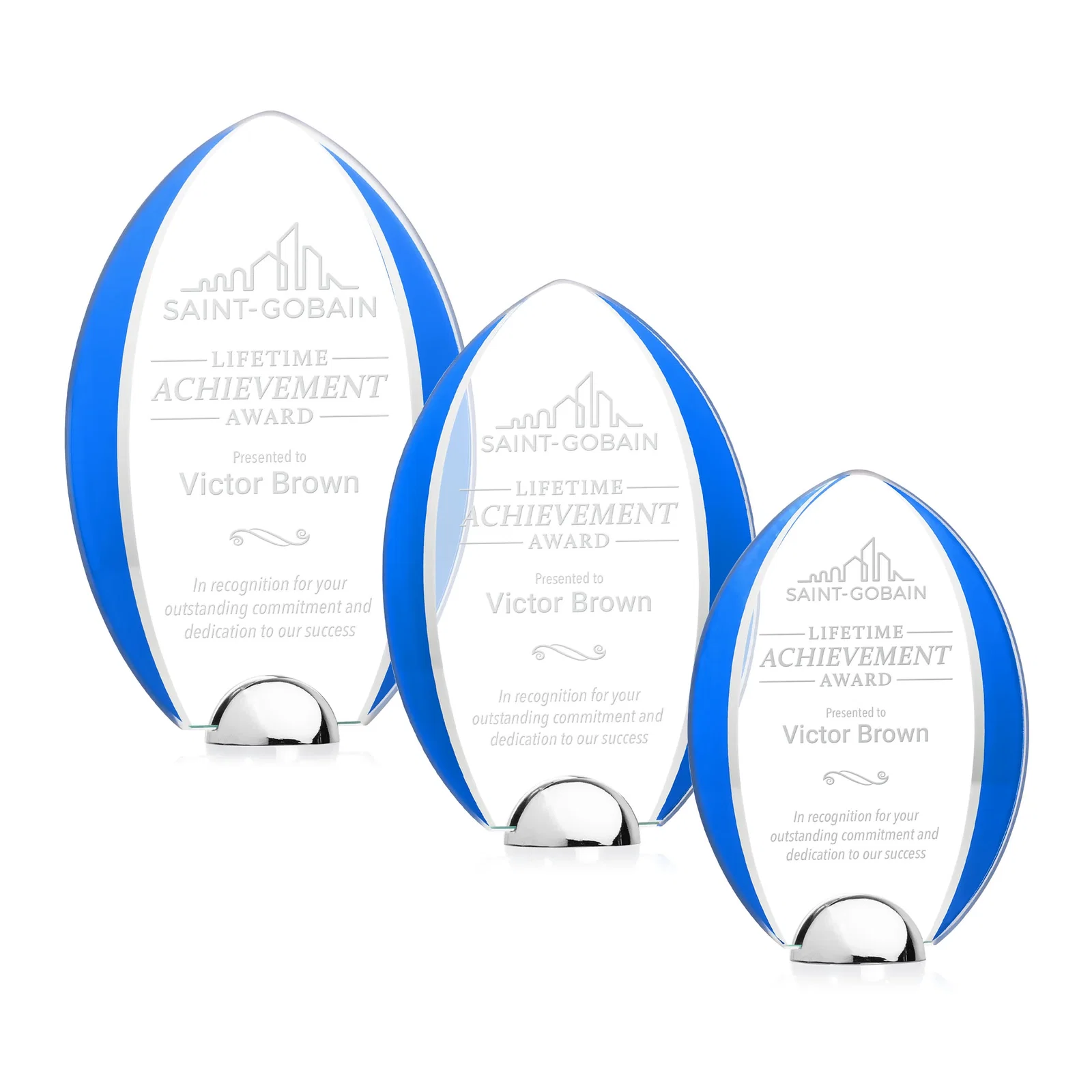 Custom Starfire Crystal Arrowhead Award on Chrome Dome Base, metal awards for team milestone celebrations