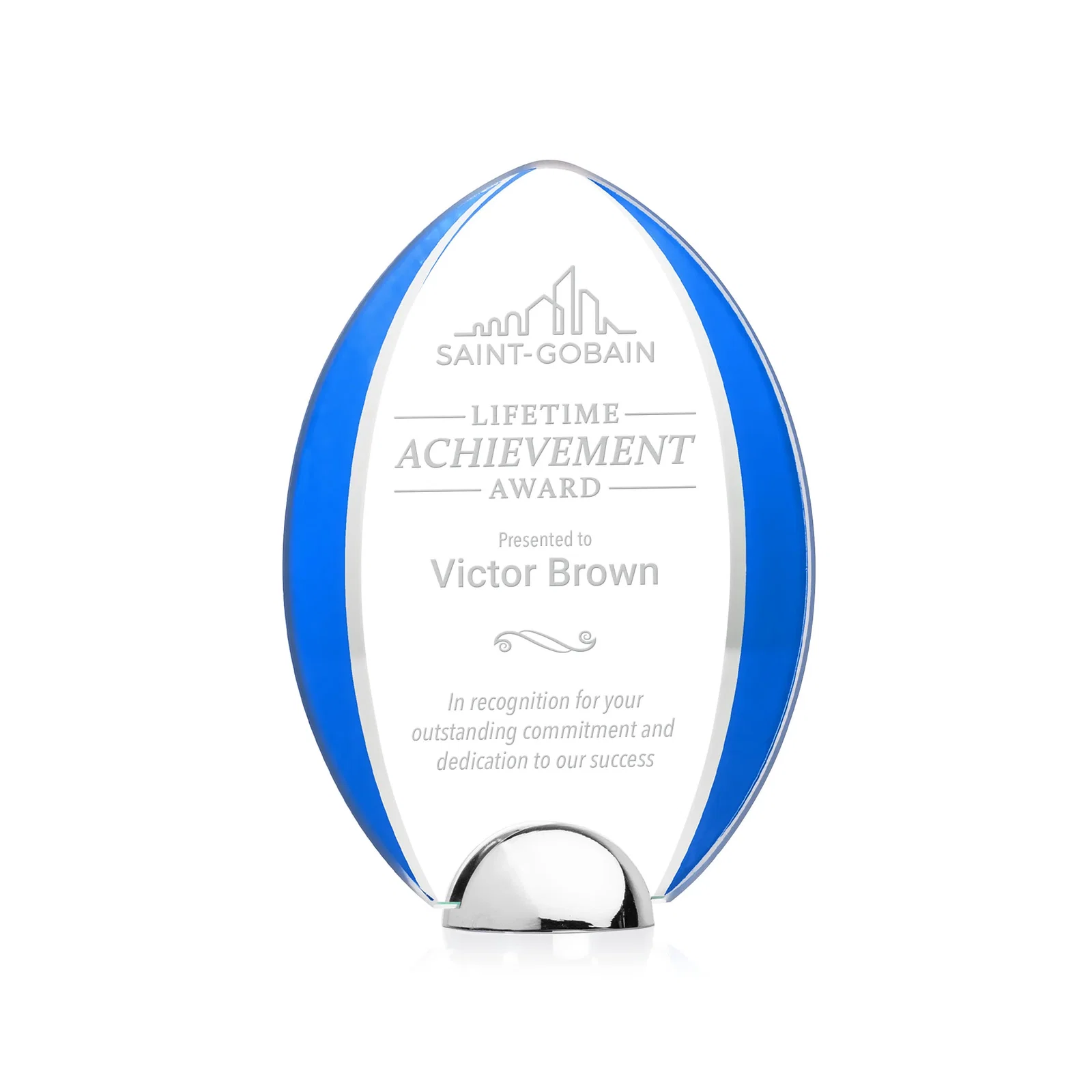 Custom Starfire Crystal Arrowhead Award on Chrome Dome Base, metal awards for donor appreciation