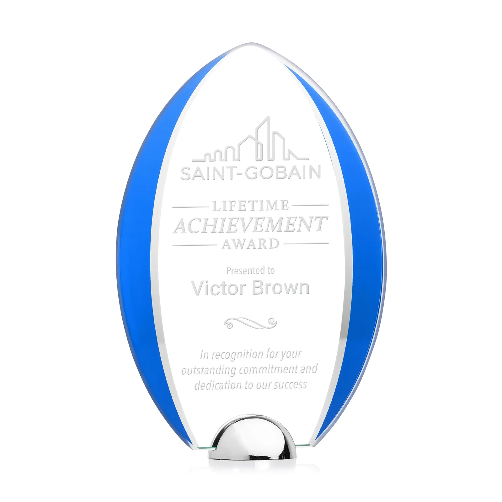 Custom Starfire Crystal Arrowhead Award on Chrome Dome Base, metal awards for safety achievement programs