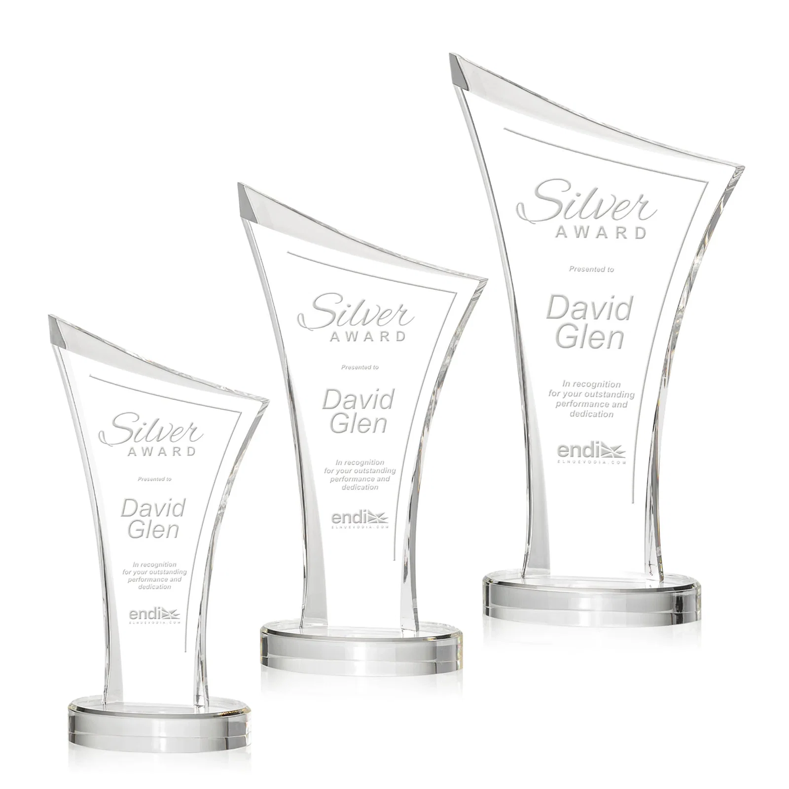 Custom Acrylic Ribbon Award with Slanted Peak for employee recognition
