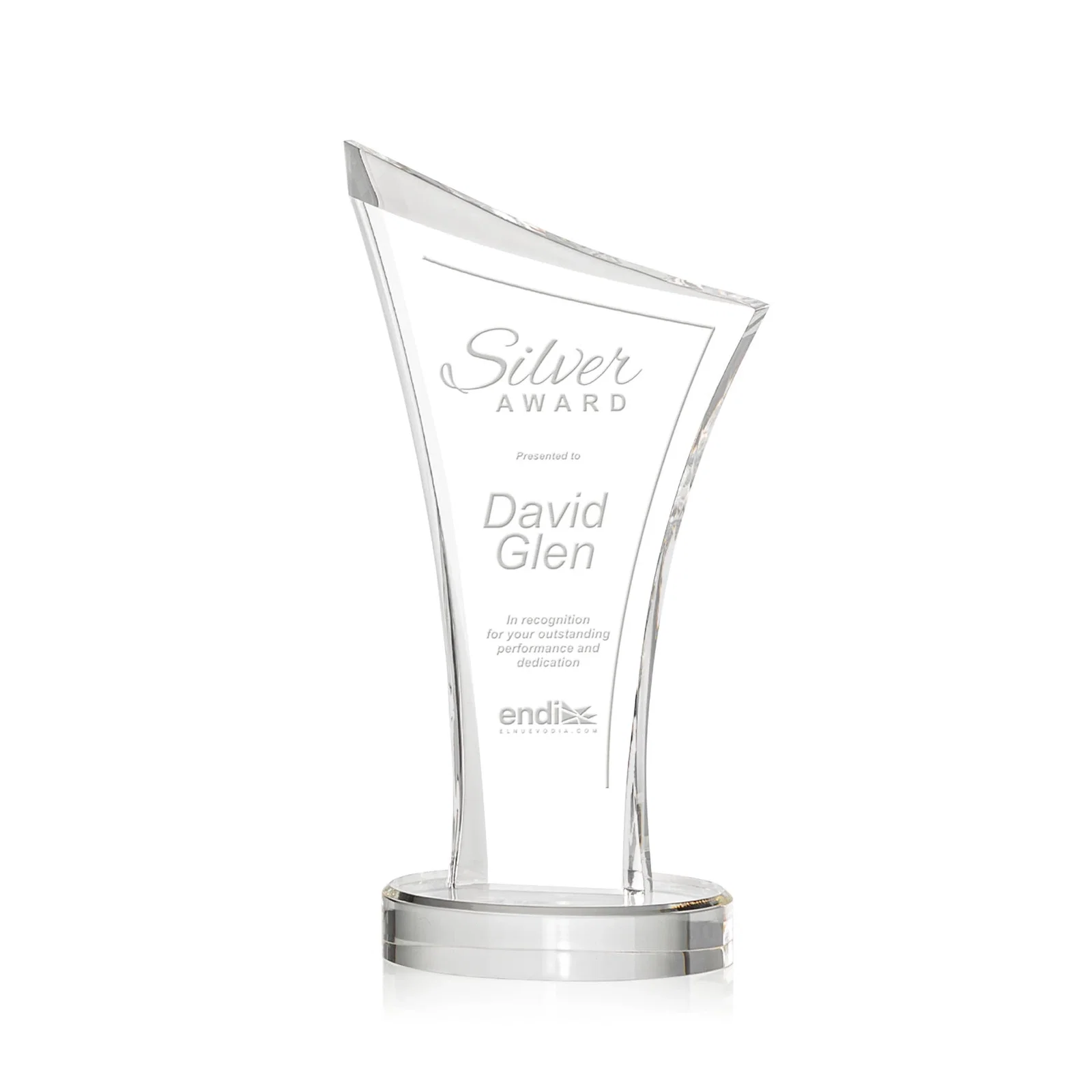 Custom Acrylic Ribbon Award with Slanted Peak for corporate award ceremonies