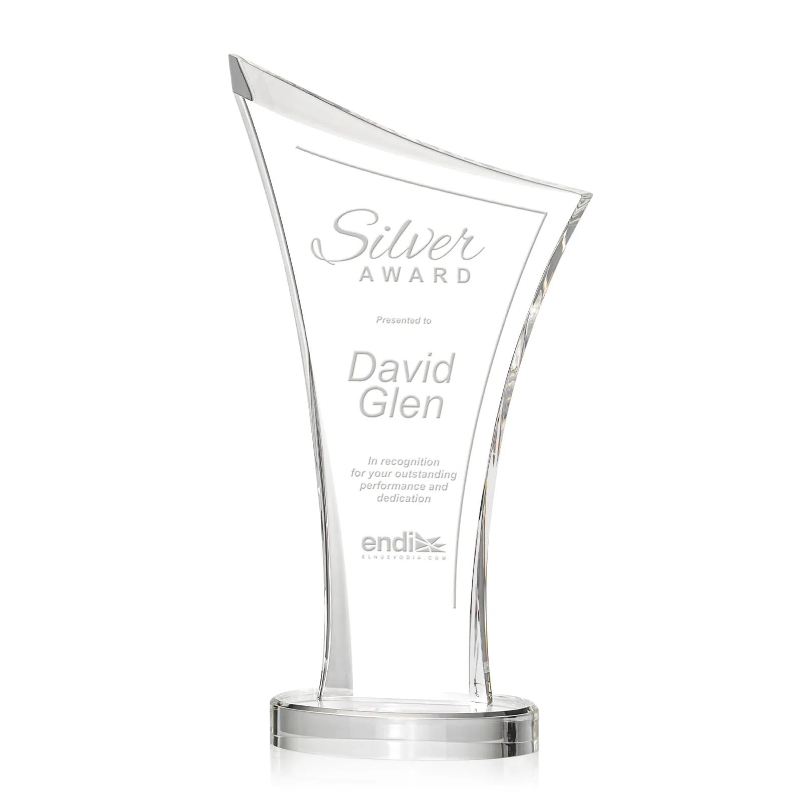 Custom Acrylic Ribbon Award with Slanted Peak for sales achievement awards