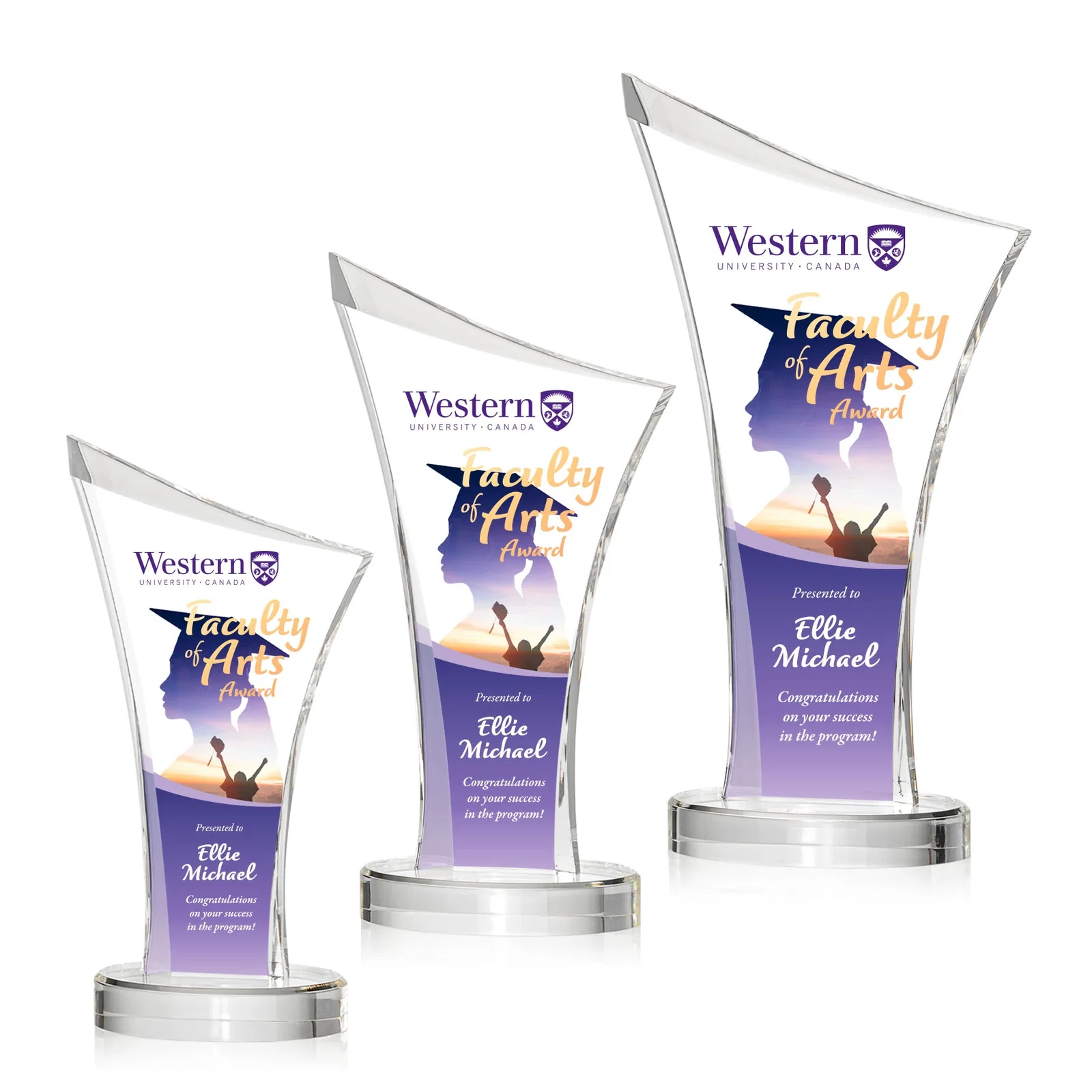 Custom Acrylic Ribbon Award with Slanted Peak for retirement presentations