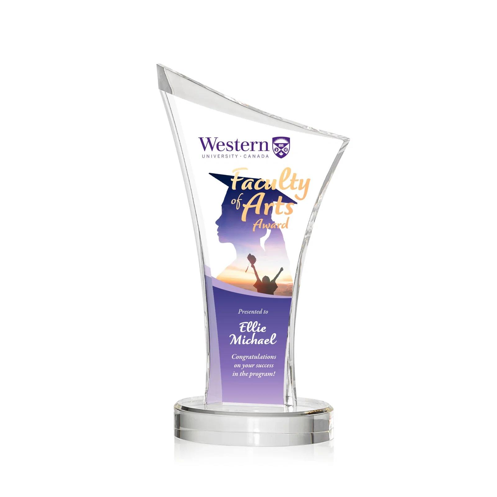 Custom Acrylic Ribbon Award with Slanted Peak for team milestone celebrations