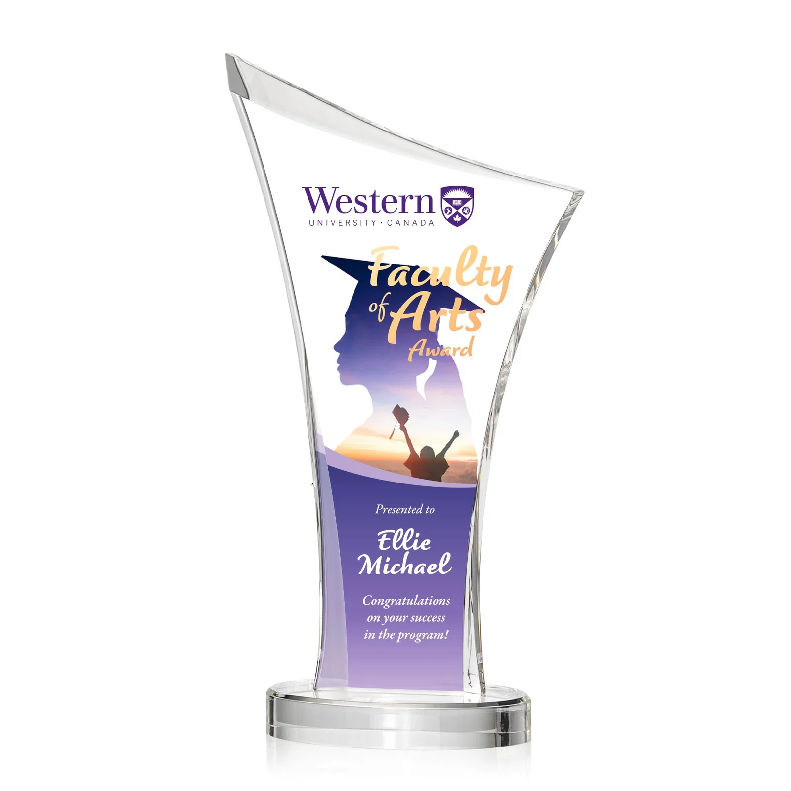 Custom Acrylic Ribbon Award with Slanted Peak for graduation ceremonies
