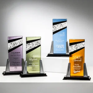 Fused Art Glass Column Award With Black-Edged Stringer Accent