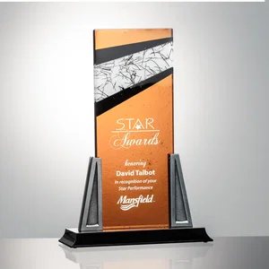 Fused Art Glass Column Award With Black-Edged Stringer Accent