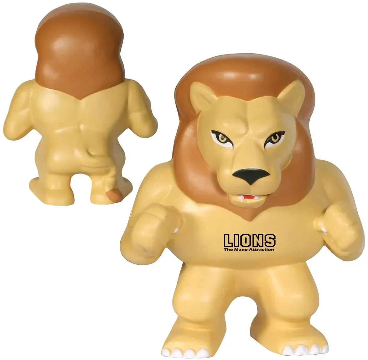 Custom Lion Mascot stress reliever, lion-shaped promotional squeeze ball for branded school spirit logo giveaways
