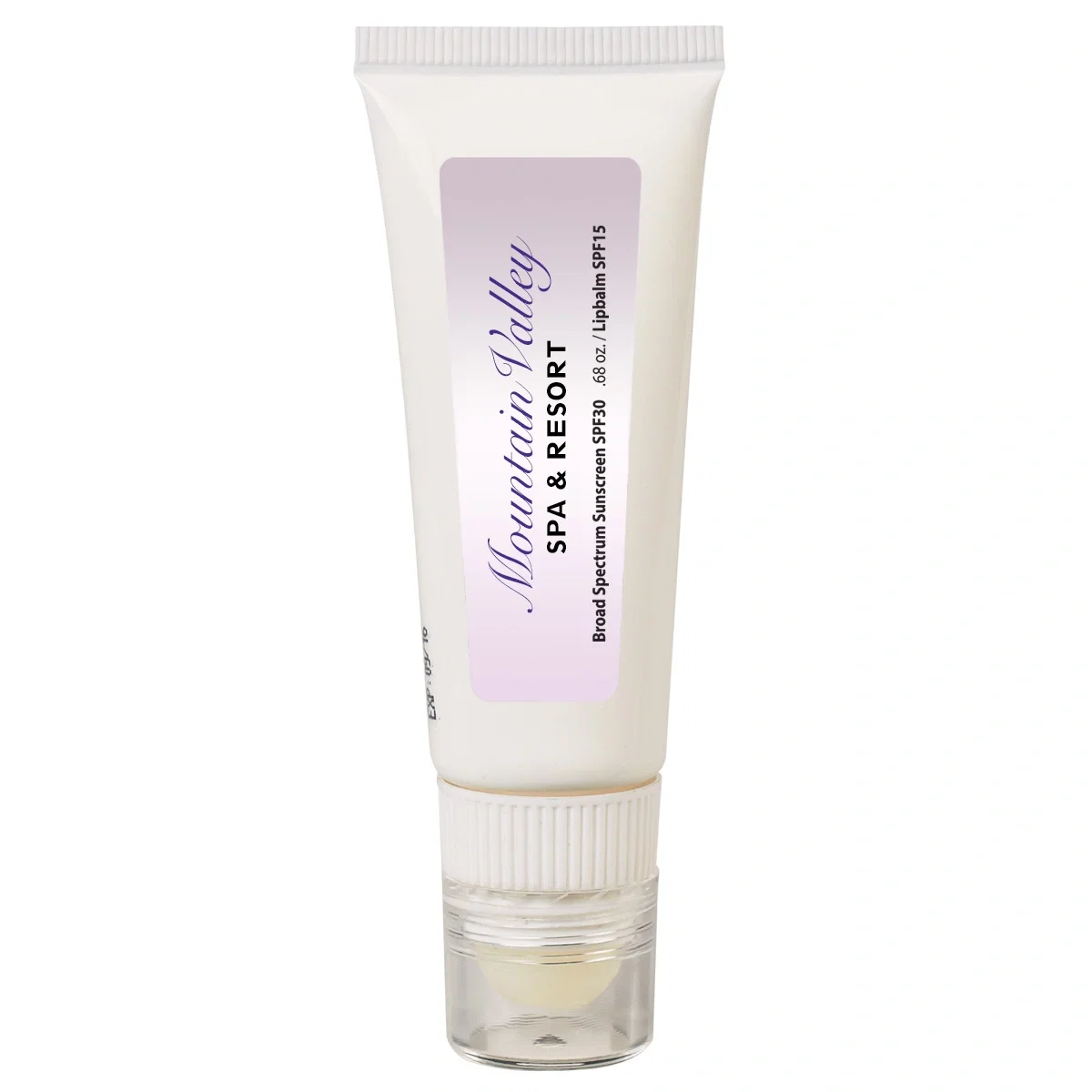 White tube combining lip balm with sunscreen, shown upright