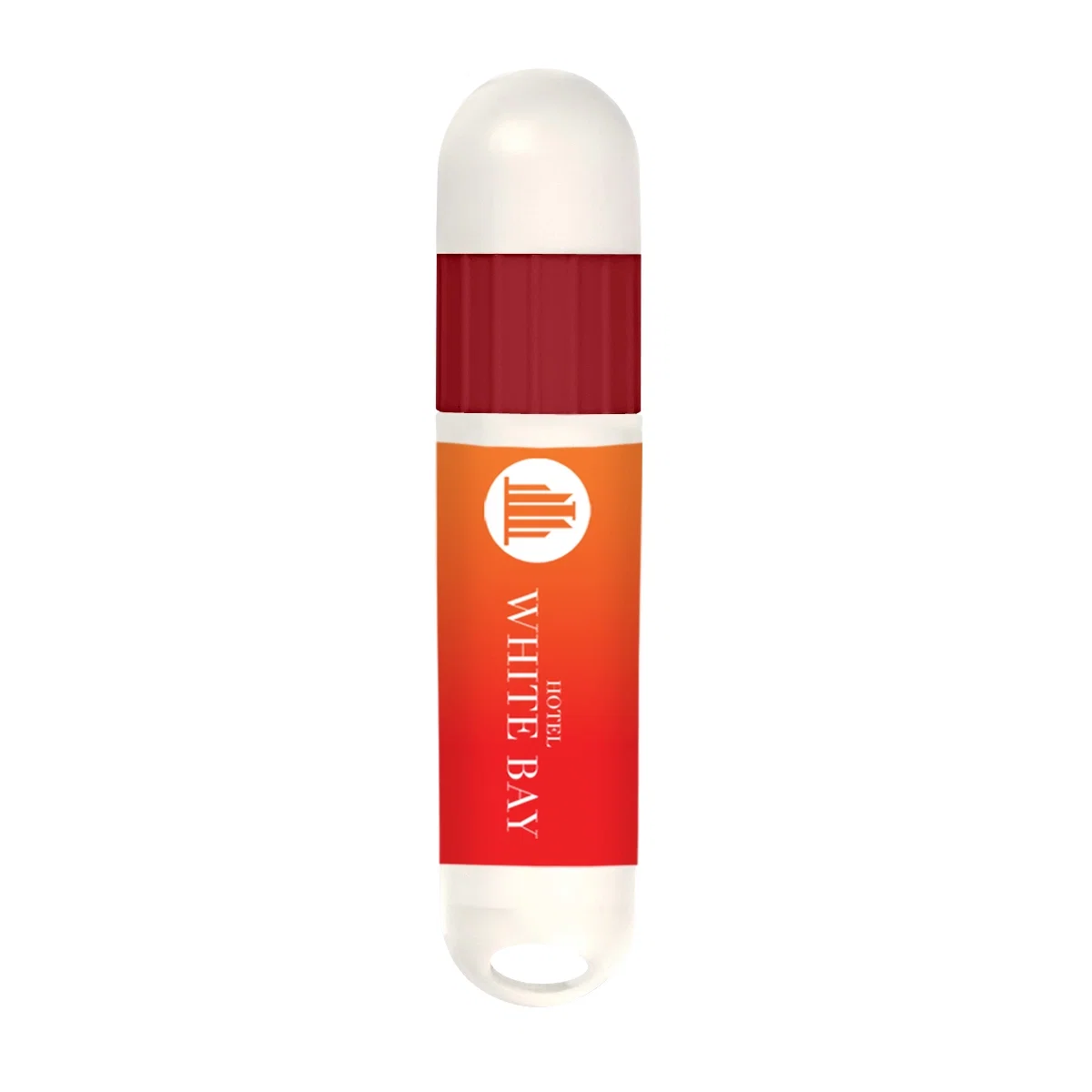Red accented tube held between two fingers