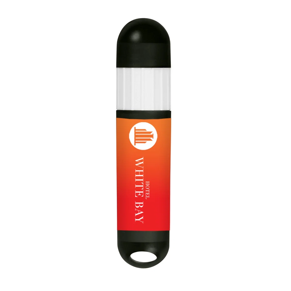 Slim tube tucked into a pocket for travel