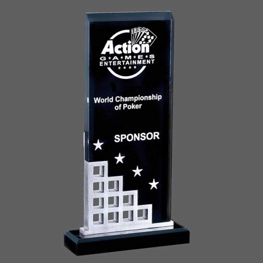 Custom Black Acrylic Award with Die-Cast Metal Geometric Accent for corporate award ceremonies