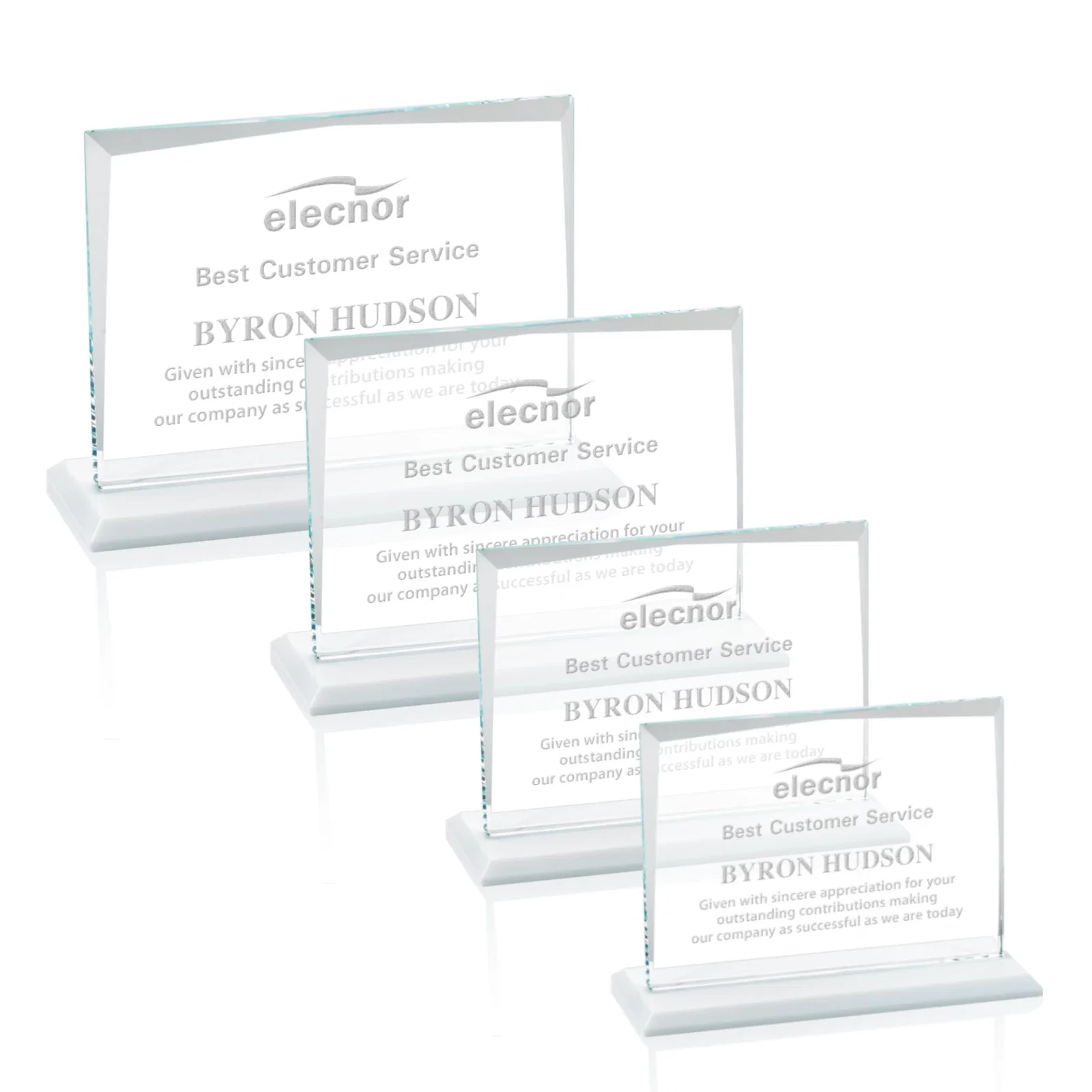 Custom Starfire Crystal Rectangle Award with White Base, Eight Colors, awards for employee recognition