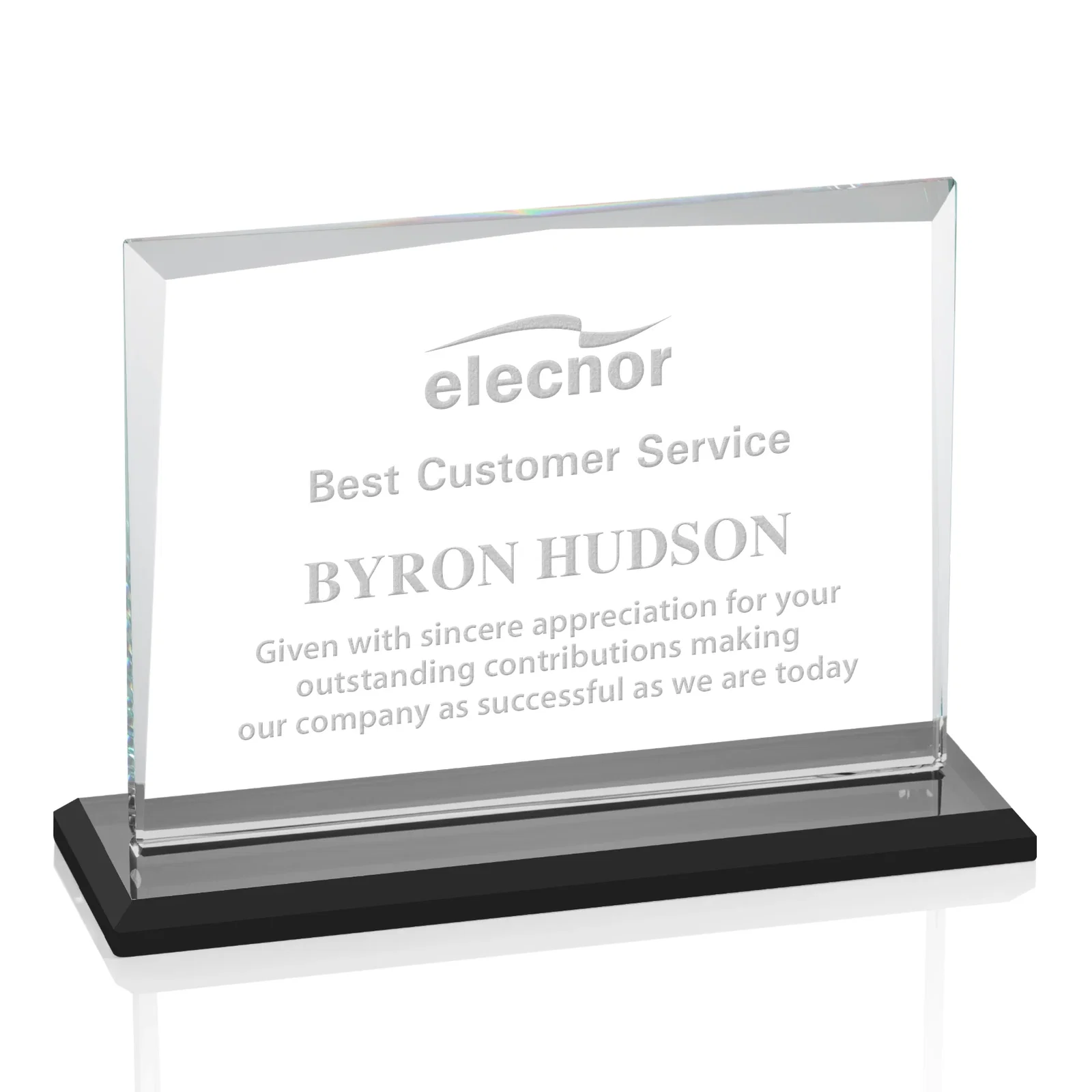 Custom Starfire Crystal Rectangle Award with White Base, Eight Colors, awards for volunteer appreciation