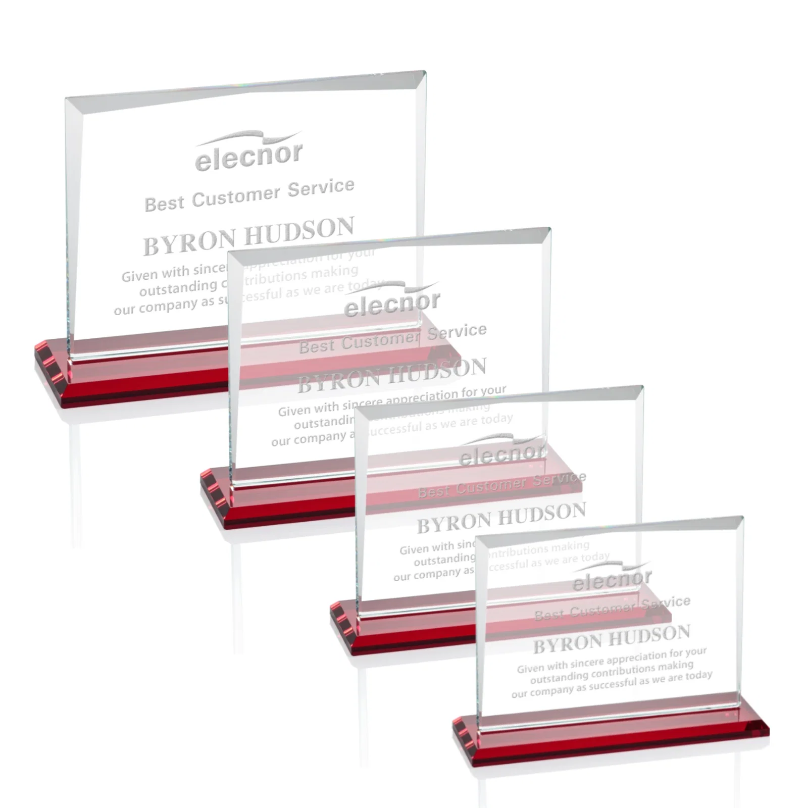 Promotional Starfire Crystal Rectangle Award with White Base, Eight Colors, awards for donor appreciation