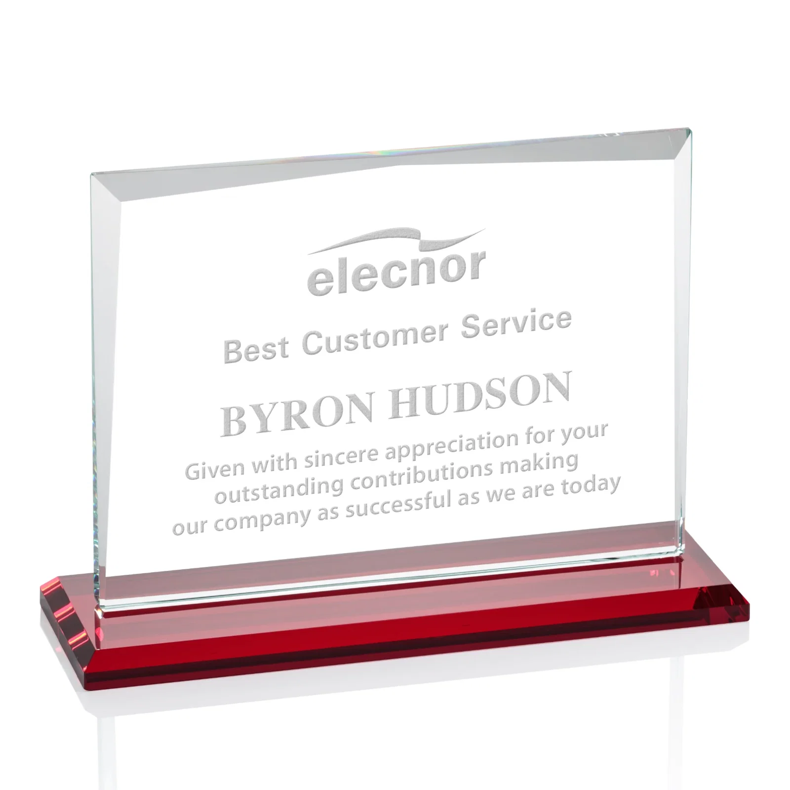 Promotional Starfire Crystal Rectangle Award with White Base, Eight Colors, awards for dealer and partner awards