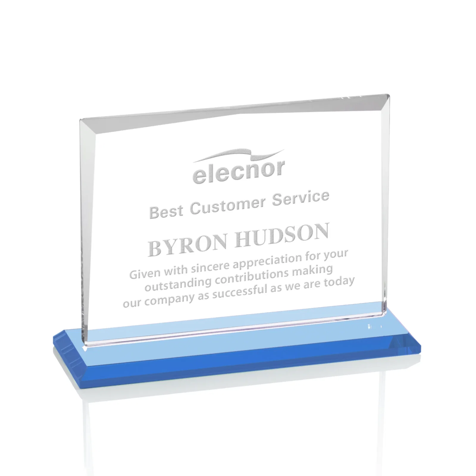 Branded Starfire Crystal Rectangle Award with White Base, Eight Colors, awards for employee recognition