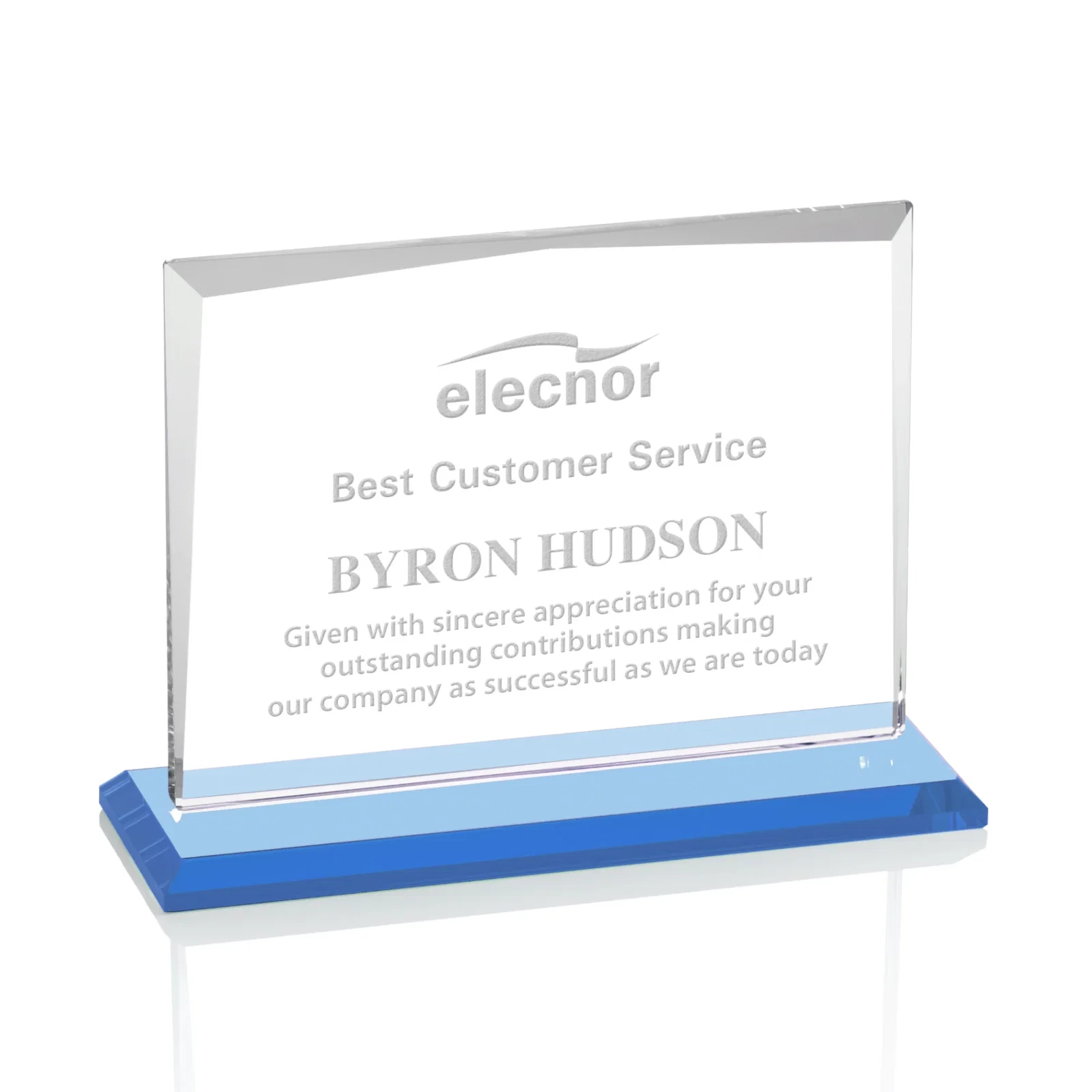Branded Starfire Crystal Rectangle Award with White Base, Eight Colors, awards for corporate award ceremonies