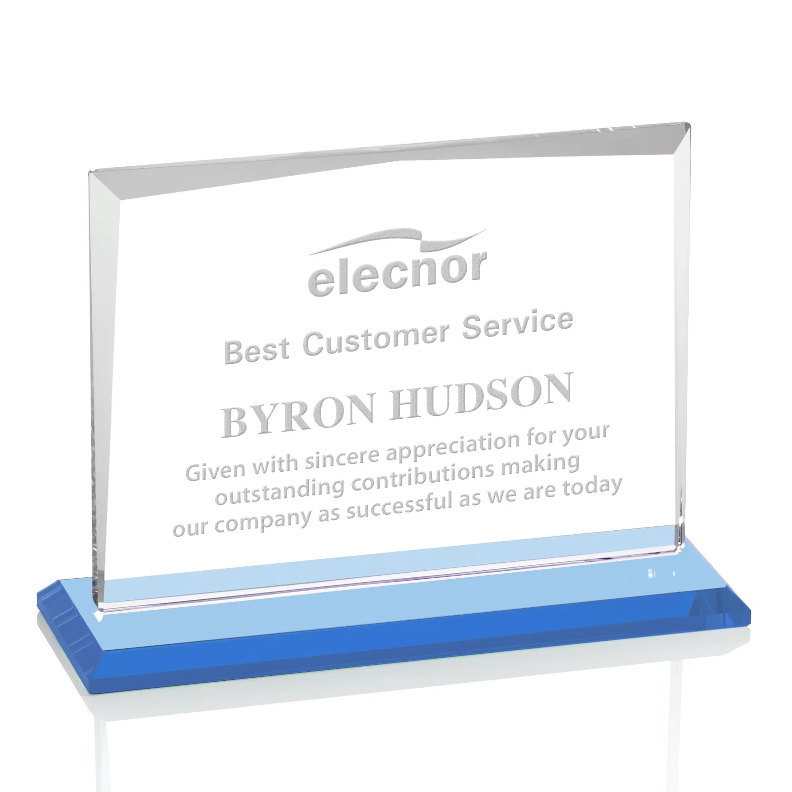 Branded Starfire Crystal Rectangle Award with White Base, Eight Colors, awards for sales achievement awards
