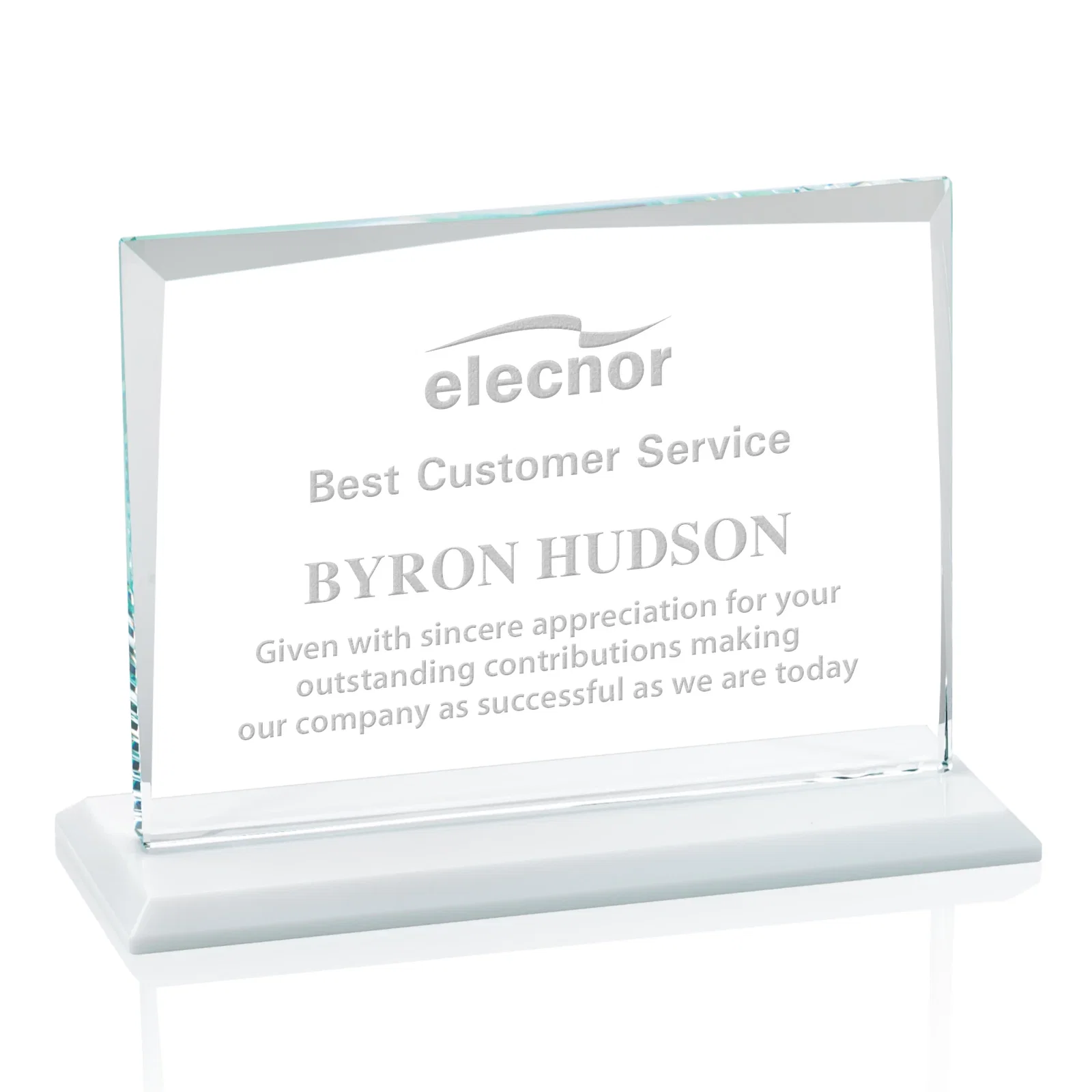 Custom Starfire Crystal Rectangle Award with White Base, Eight Colors, awards for retirement presentations