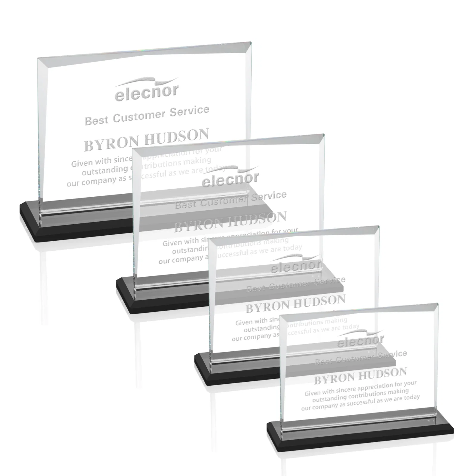 Custom Starfire Crystal Rectangle Award with White Base, Eight Colors, awards for team milestone celebrations
