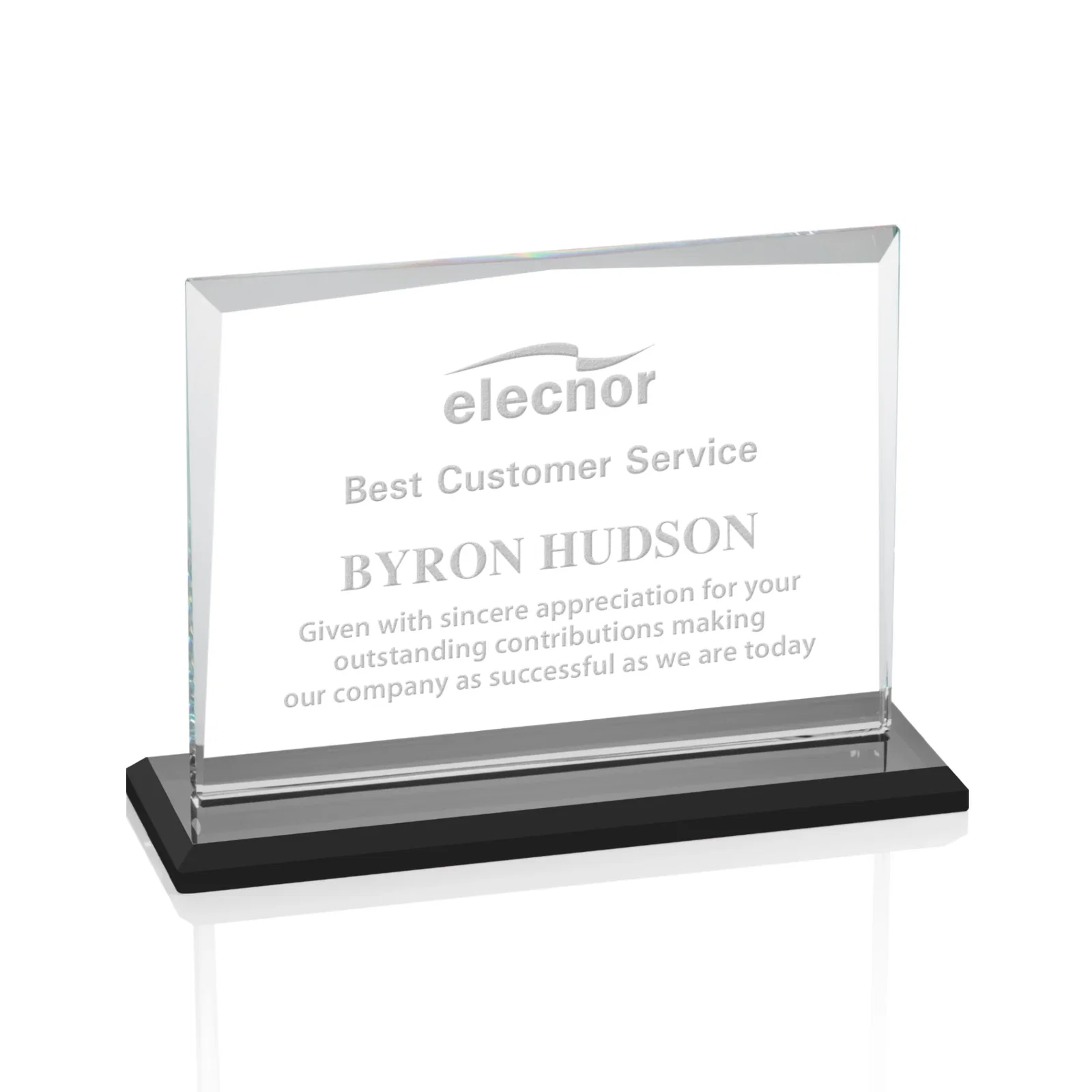 Custom Starfire Crystal Rectangle Award with White Base, Eight Colors, awards for donor appreciation