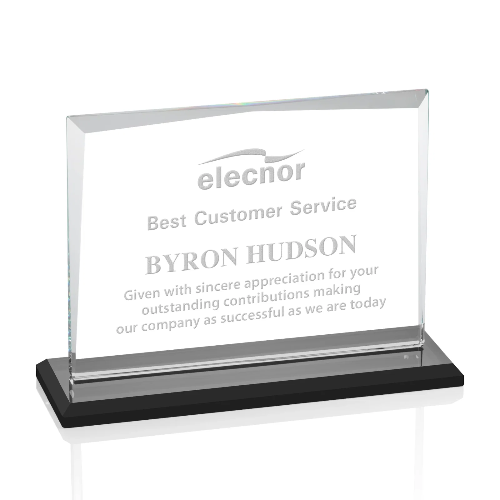 Custom Starfire Crystal Rectangle Award with White Base, Eight Colors, awards for safety achievement programs