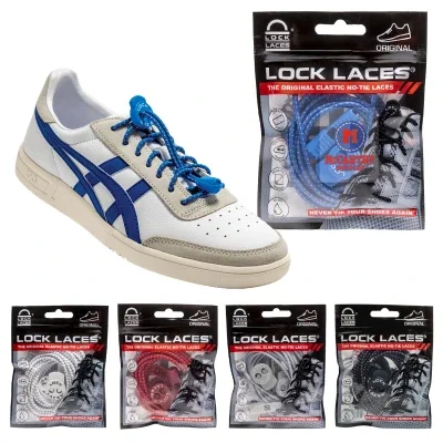 Cords threaded through a sneaker with the fastener