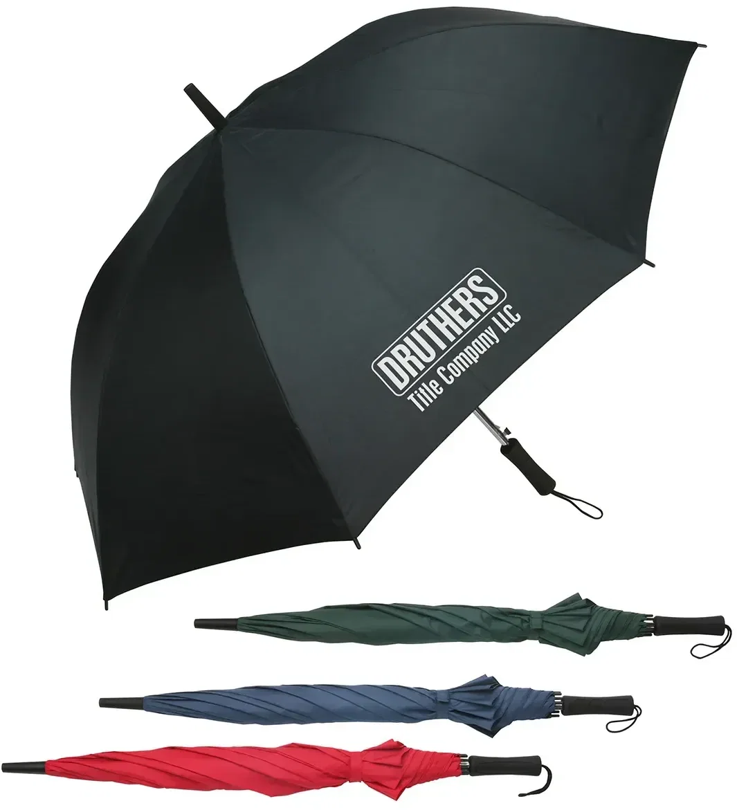 Lockwood custom auto-open golf umbrella, branded 54-inch canopy umbrella open, front view