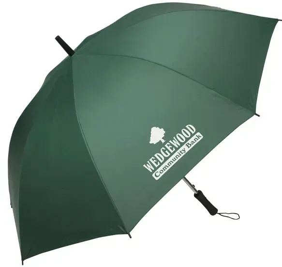 Branded Lockwood golf umbrella closed with strap, custom promotional umbrella side view