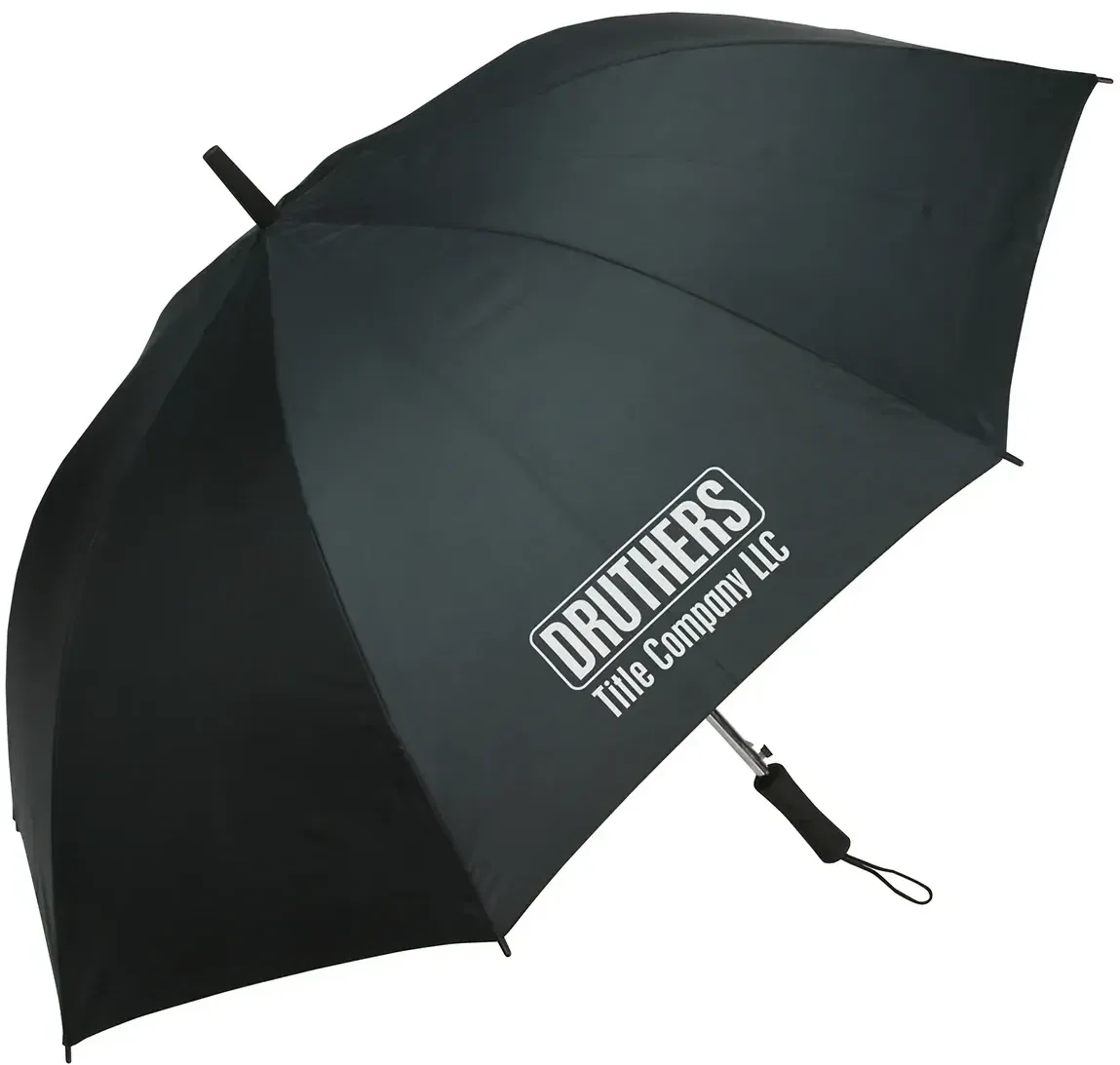 Promotional Lockwood auto-open umbrella close-up of the push button handle, custom branded umbrella
