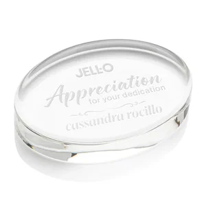 Oval Crystal Paperweight, 3.5" or 4" with Curved Edge