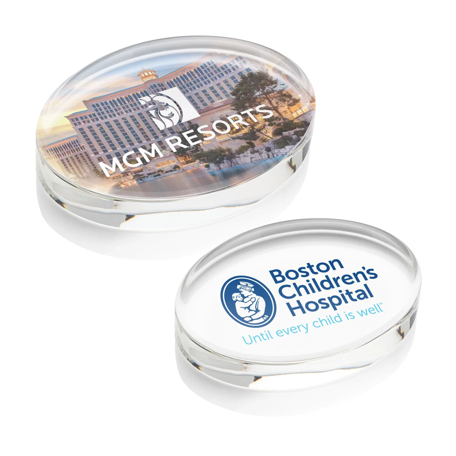 Custom Oval Crystal Paperweight, 3.5" or 4" with Curved Edge, client appreciation gift for retirement presentations