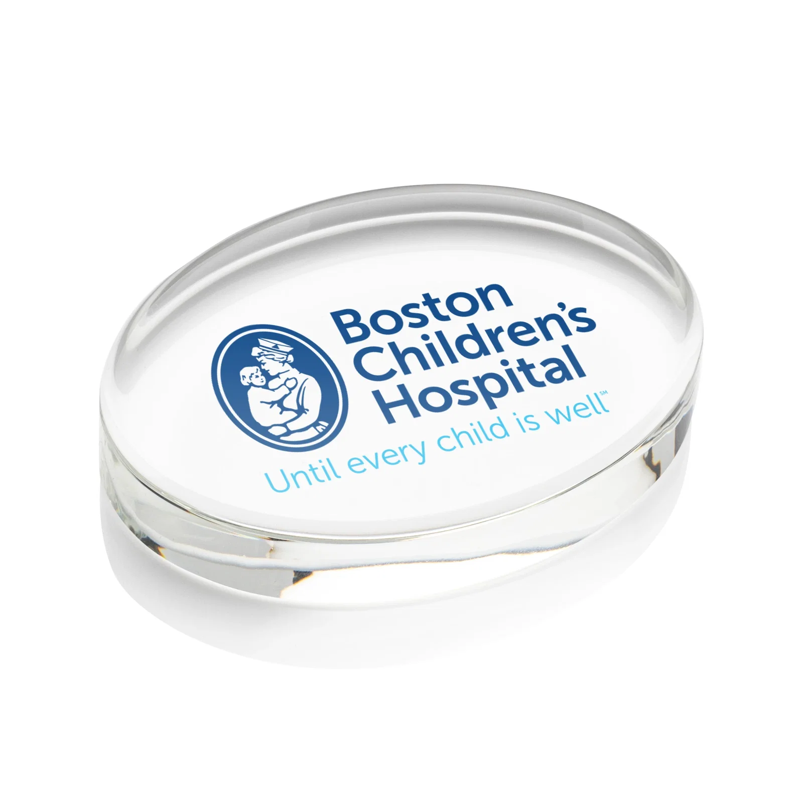 Custom Oval Crystal Paperweight, 3.5" or 4" with Curved Edge, client appreciation gift for team milestone celebrations