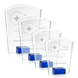 Starfire Crystal Award Propped Between Two Colored Crystal Blocks