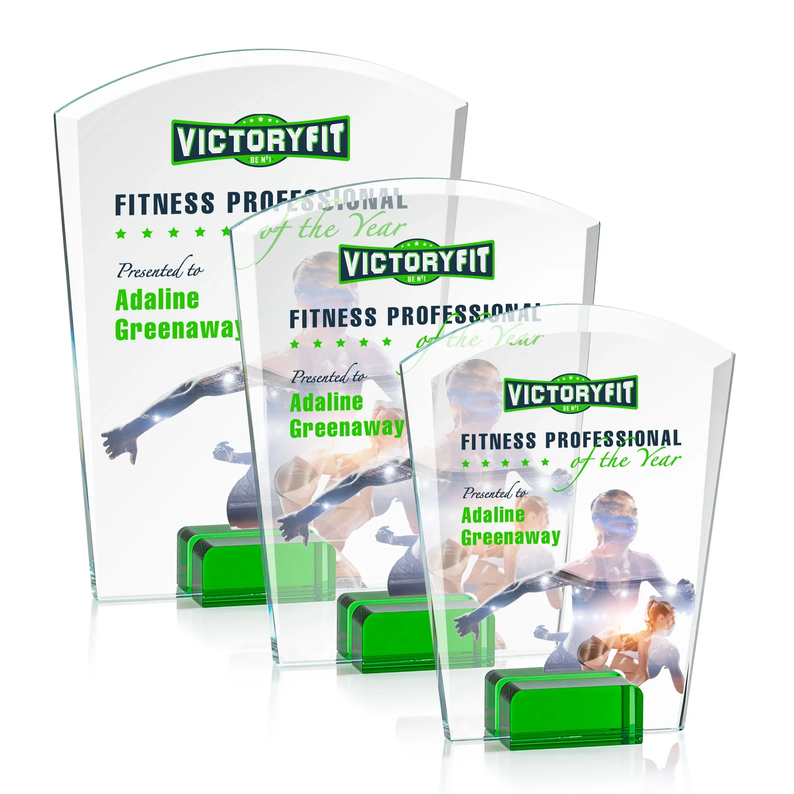 Promotional Starfire Crystal Award Propped Between Two Colored Crystal Blocks, awards for corporate award ceremonies