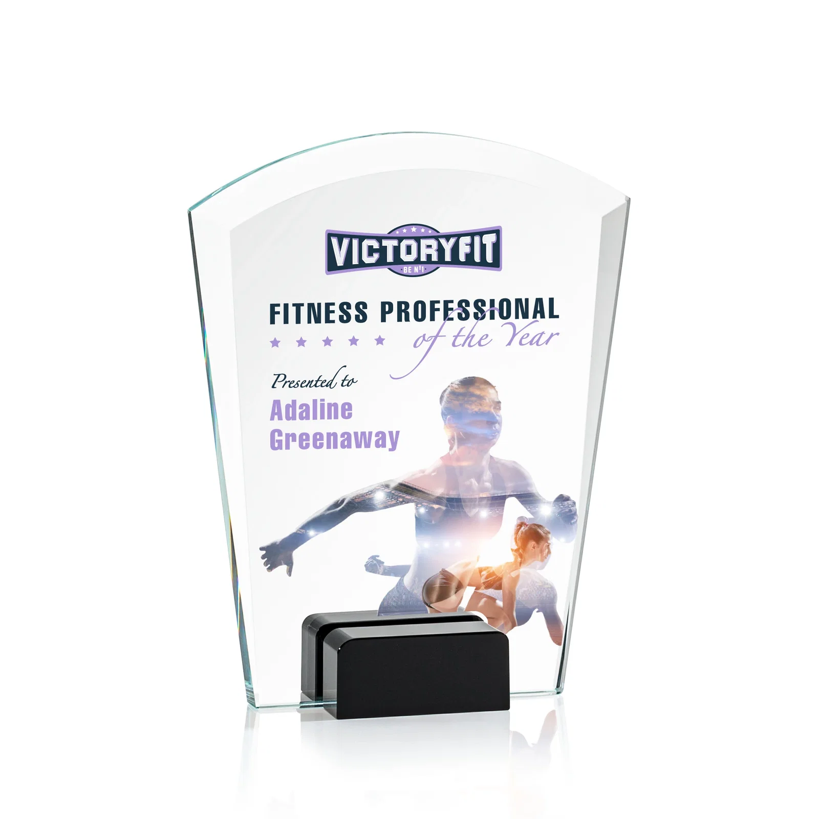 Promotional Starfire Crystal Award Propped Between Two Colored Crystal Blocks, awards for donor appreciation