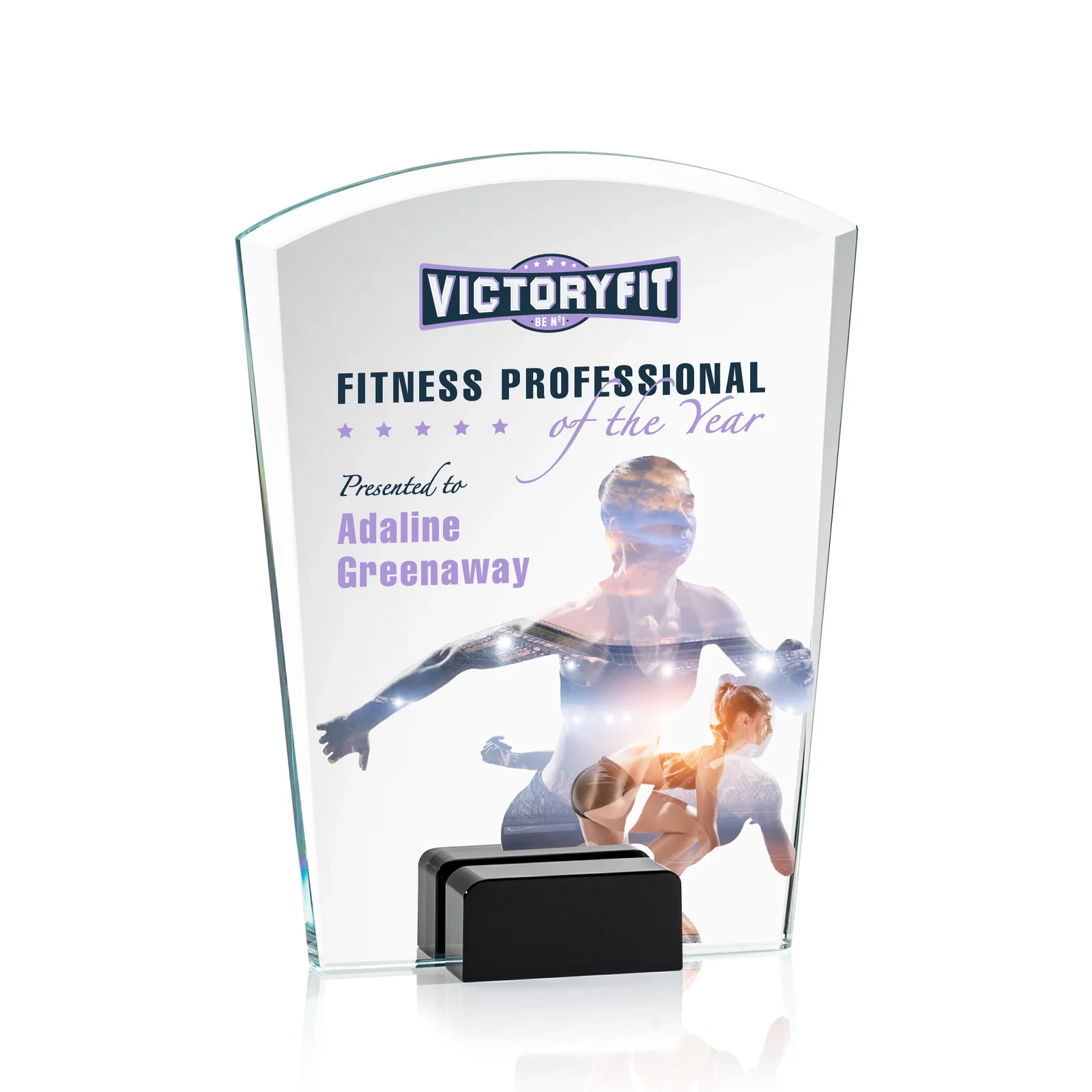 Promotional Starfire Crystal Award Propped Between Two Colored Crystal Blocks, awards for graduation ceremonies