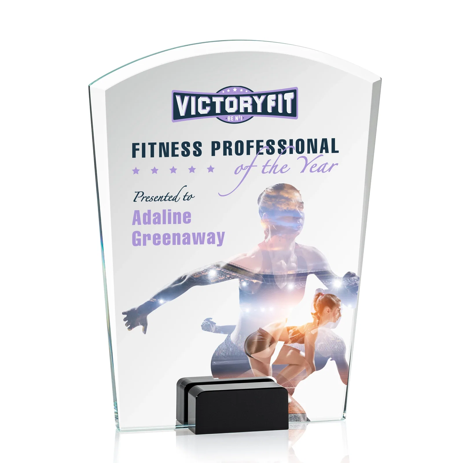 Promotional Starfire Crystal Award Propped Between Two Colored Crystal Blocks, awards for safety achievement programs