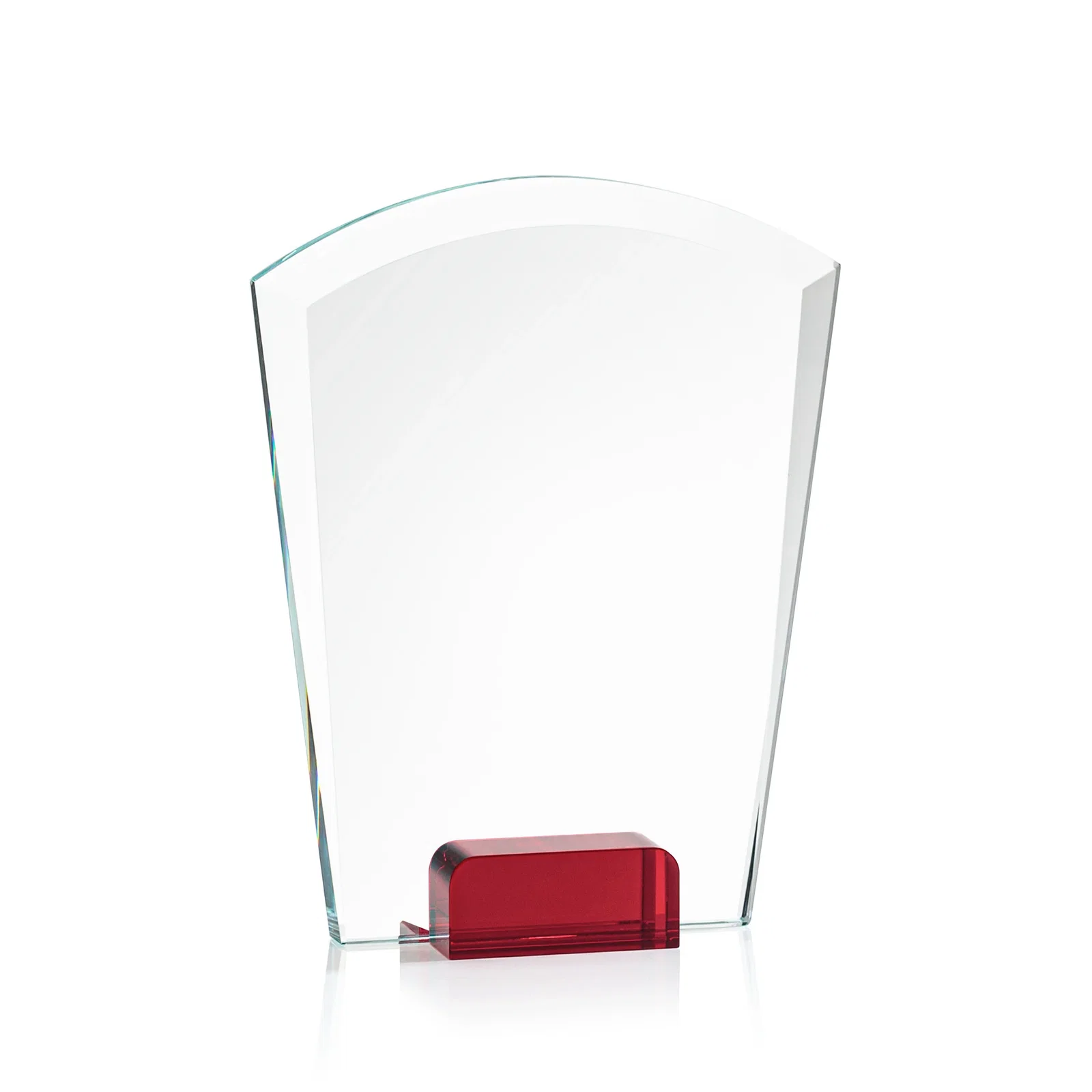 Branded Starfire Crystal Award Propped Between Two Colored Crystal Blocks, awards for volunteer appreciation