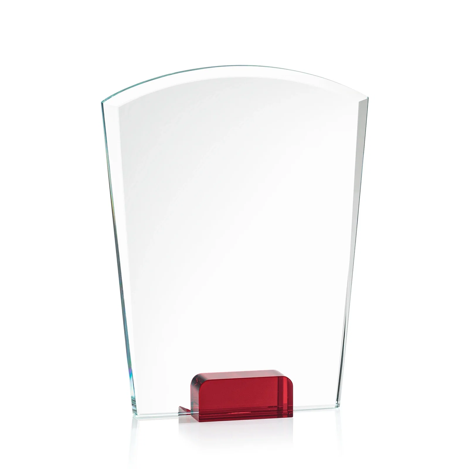 Branded Starfire Crystal Award Propped Between Two Colored Crystal Blocks, awards for dealer and partner awards