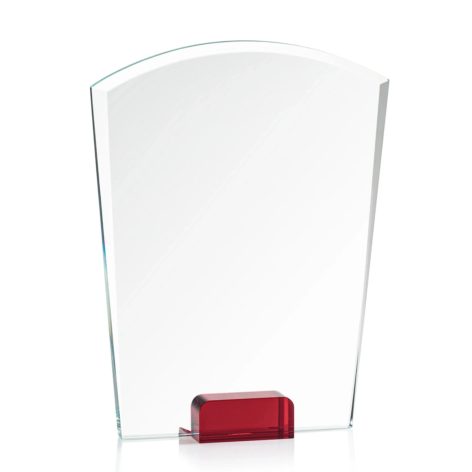 Branded Starfire Crystal Award Propped Between Two Colored Crystal Blocks, awards for company anniversary events