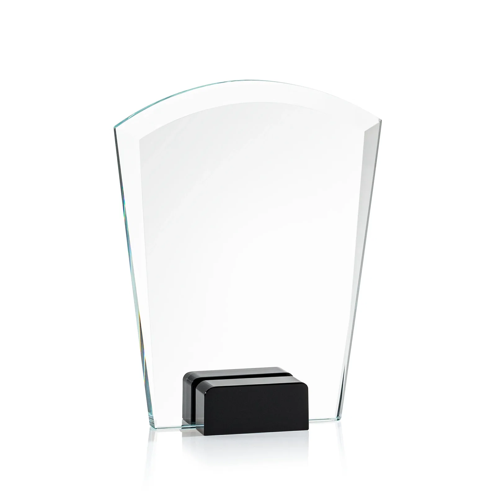 Custom printed Starfire Crystal Award Propped Between Two Colored Crystal Blocks, awards for employee recognition