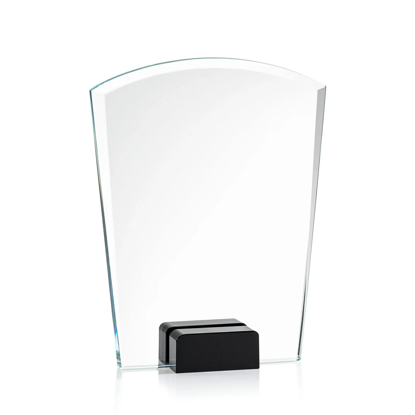 Custom printed Starfire Crystal Award Propped Between Two Colored Crystal Blocks, awards for corporate award ceremonies